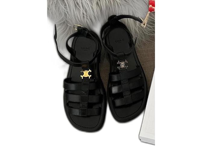 Céline Triumph Sandals Black Leather  ref.540367