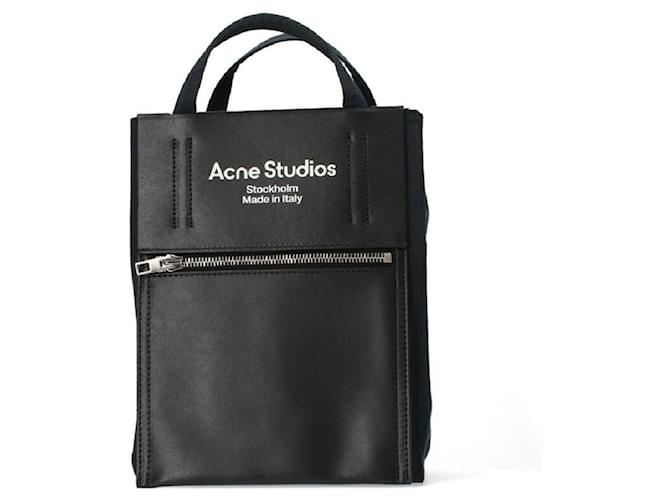 ACNE STUDIOS [Mini tote bag] Leather zip pocket Shoulder bag Black Nylon  ref.540465