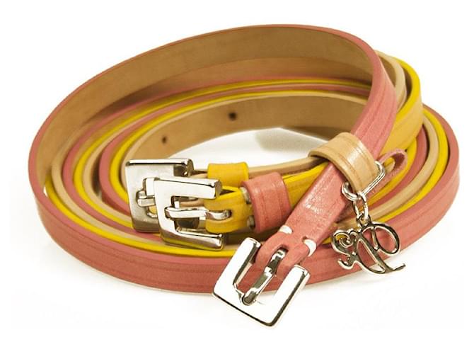 Dsquared2 Cintura da donna tripla sottile in pelle rosa color giallo nudo w. Charm taglia M Multicolore  ref.540594