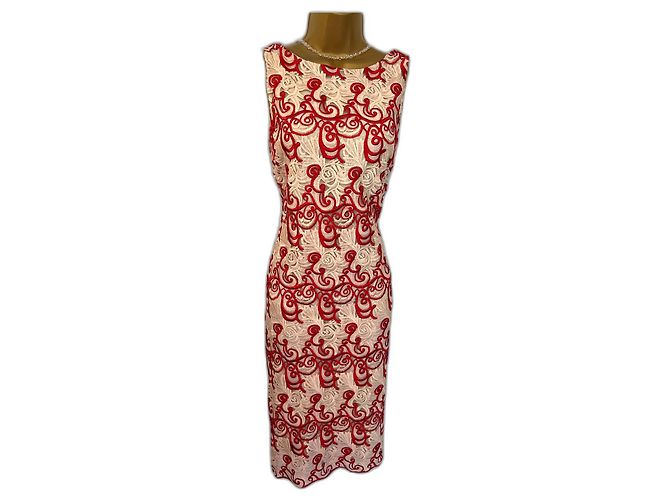 Alice + Olivia Besticktes Kleid Rot und Elfenbein Roh