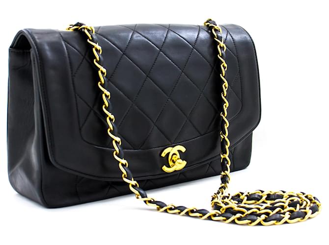 CHANEL Diana Flap Chain Shoulder Bag Black Quilted Lambskin Purse Leather  ref.540694