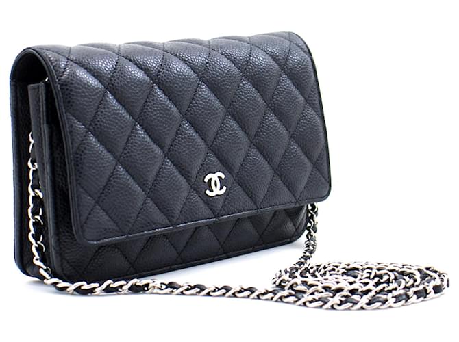 CHANEL Caviar Wallet On Chain WOC Black Shoulder Bag Crossbody SV Leather  ref.540695 - Joli Closet