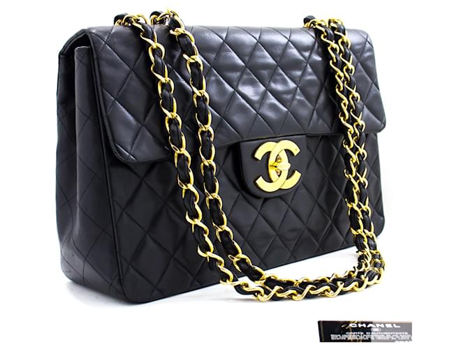 Chanel Classic Maxi 13 2.55 Flap Chain Shoulder Bag Black Lamb