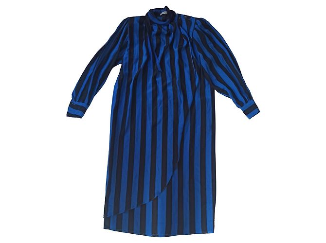 Vestido Guy Laroche de seda con rayas negro azul