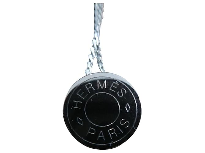 hermès clou de selle silver steel pendant with unbranded necklace Silver hardware  ref.540783