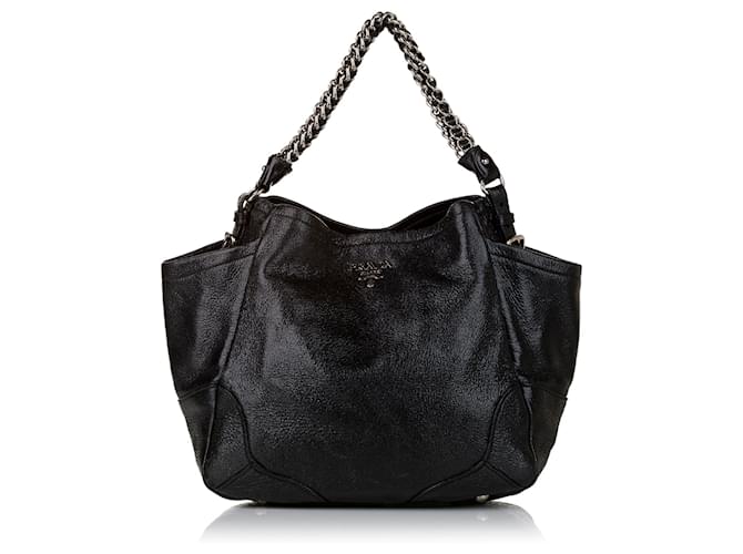 Prada, Bags, Prada Cervo Lux Chain Hobo Nero Black