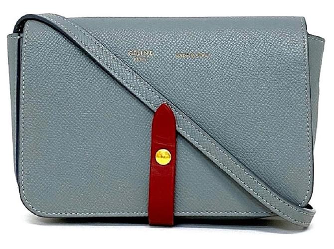 Céline *Celine Pochette Gray Red Leather Shoulder Bag Hook Simple Flap Mini Pouch Diagonal Hanging Classic Popular Ladies Bag Shoulder Gray Red Gold Plain One Point With logo gusset Grey  ref.541557