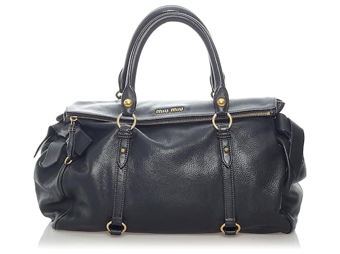 Miu Miu Dark Grey Vitello Lux Leather Bow Satchel Miu Miu