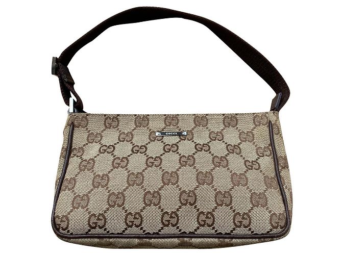 Borsa Baguette Gucci Beige Marrone Monogramma Pelle