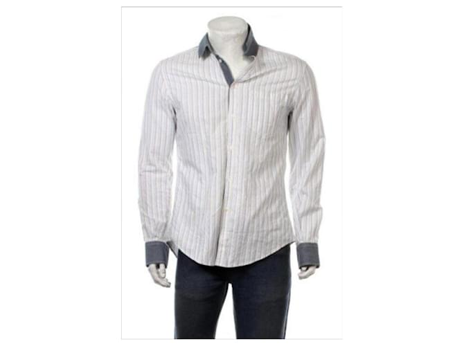 Dolce & Gabbana BRAD - Camicia bianca in cotone a righe, Rifinitura blu, Ologramma di sicurezza Bianco  ref.542145