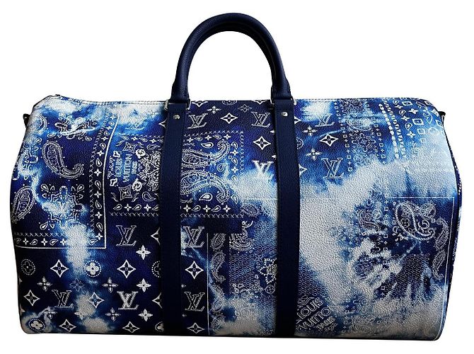 Abbesses Louis Vuitton keepall 50 Bandana White Blue