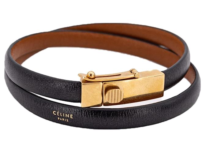 Céline bracelet in 3 tours in black leather  ref.542177