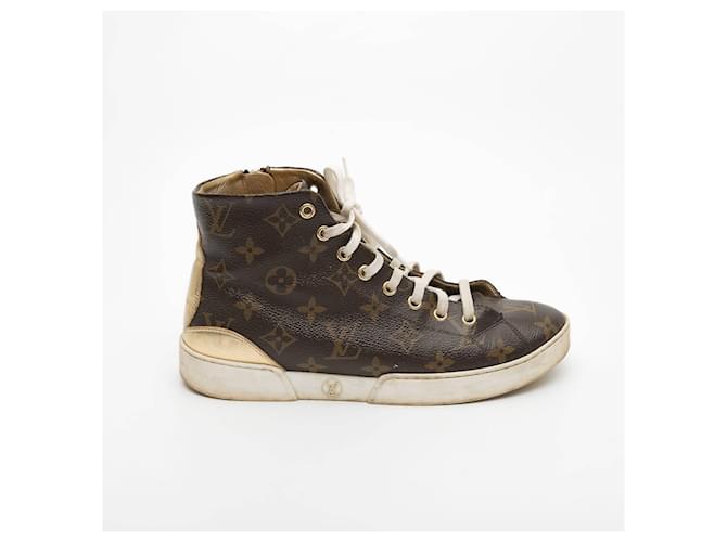 Louis Vuitton Beige Canvas Brown Leather Sneakers Shoes 