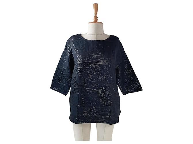 0039 Tops Black Blue Cotton Polyester  ref.542819