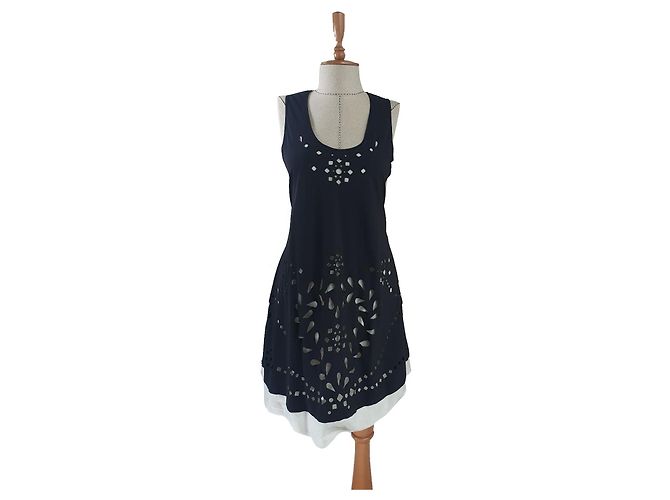 High Kleid Schwarz Weiß aus Polyester M