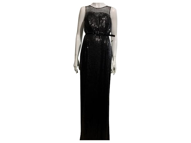 Autre Marque Monique Lhullier sequin and lace illusion gown Black  ref.542852