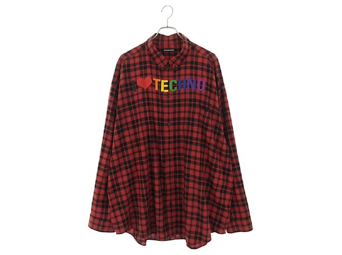 *BALENCIAGA Front embroidery normal fit long-sleeved shirt Red Cotton  ref.542883