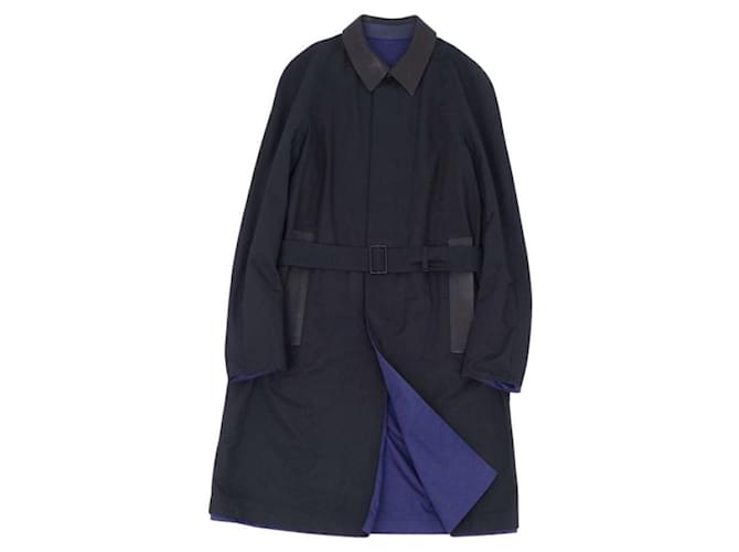 *Balenciaga BALENCIAGA Coat Long Coat with Reversible Belt Cotton Outer Men 48 (M Equivalent) Navy Black Men's Coat Navy blue  ref.542903