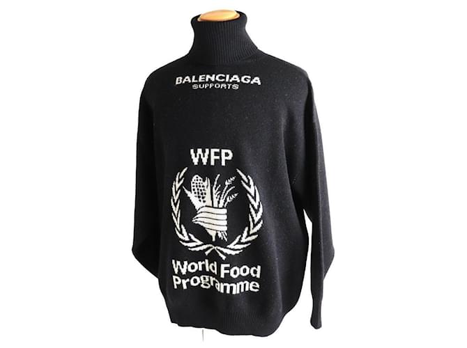 *BALENCIAGA Balenciaga WFP Logo Oversized Turtleneck Knit Noir XS Authentique Fabriqué en Italie Laine  ref.542985