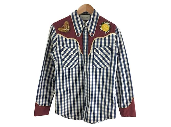 GUCCI York embroidery switching western shirt / long sleeve shirt / 44 /  cotton / check