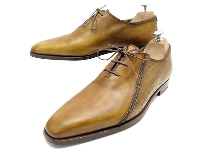 BERLUTI SHOES RICHELIEU ALESSANDRO SCRITTO 9 43 PATINA LEATHER SHOES Brown  ref.543061