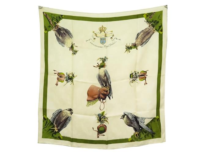 Hermès HERMES FALCONRY ROYAL DEDUCTED LINARES CARRE SCARF 90 SILK BROOCH SCARF Beige  ref.543117