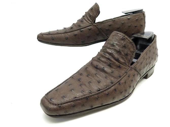 YVES SAINT LAURENT MOCCASIN SHOES 42 BROWN OSTRICH LEATHER LOAFERS  ref.543120