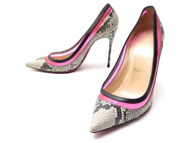 CHRISTIAN LOUBOUTIN SHOES PAULINA PUMPS 37 PYTHON LEATHER BOX SHOES Brown Exotic leather  ref.543154