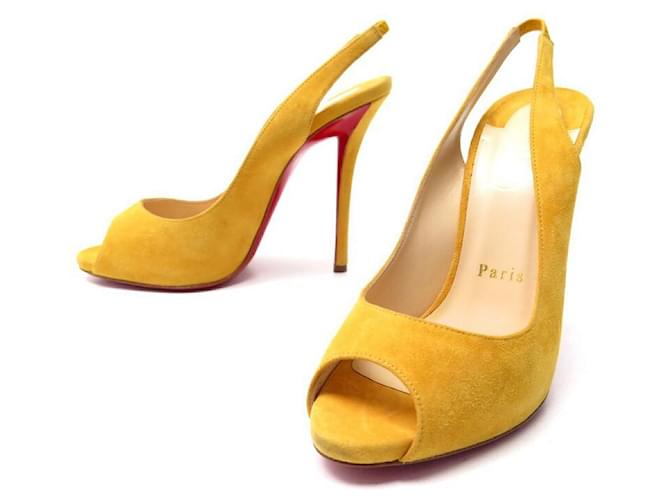 CHRISTIAN LOUBOUTIN SHOES GAMMA SANDALS 37 YELLOW SUEDE BOX SHOES  ref.543158