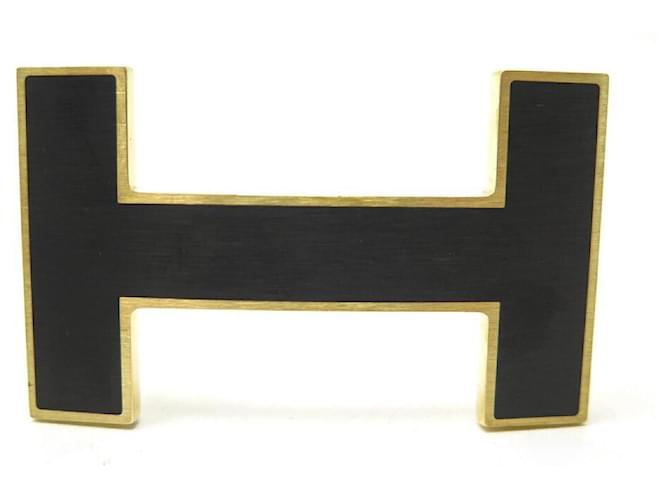 Hermès HERMES H QUIZZ BELT BUCKLE 32MM BLACK LACQUERED BRUSHED STEEL BLACK BELT BUCKLE Gold-plated  ref.543188