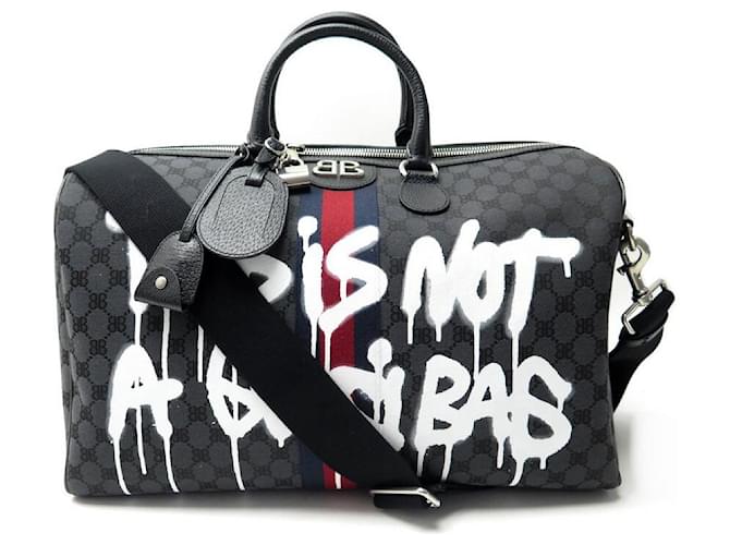 NEW BALENCIAGA TRAVEL BAG THIS IS NOT A GUCCI BAG ED LIMITED SUPREME CANVAS Black Leather  ref.543202