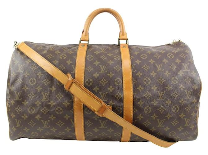 Louis Vuitton Monogram Keepall Bandouliere 55 Duffle Bag with Strap Leather  ref.543230