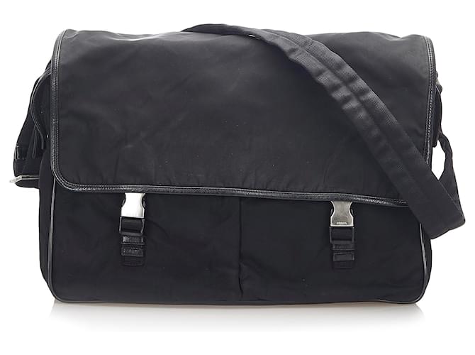 Prada Black Tessuto Crossbody Bag Leather Pony-style calfskin Nylon Cloth  ref.543264