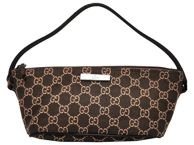 Gucci Dark Brown GG Canvas and Leather Boat Pochette Bag