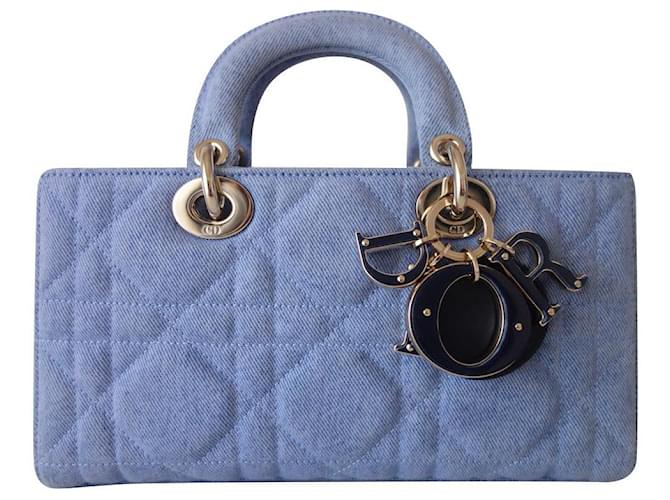 Lady Dior Dior Lady D'Joy denim bag Blue Cloth  ref.543769