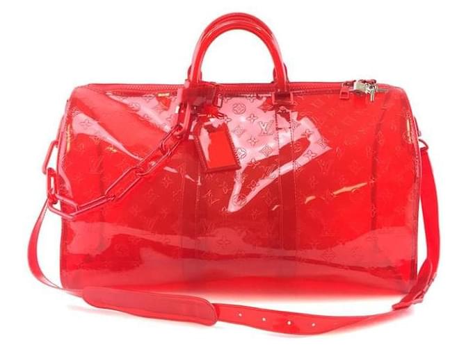 Louis Vuitton Keepall 50 Bandouliere Clear Virgil Red PVC Vermelho  ref.543876