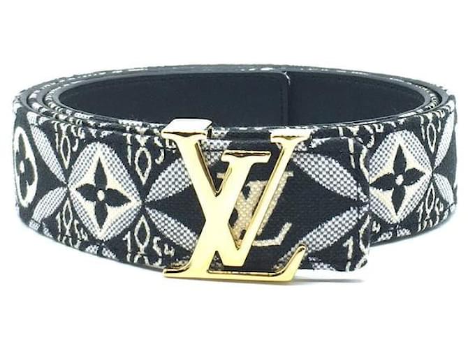Louis Vuitton Black White 30mm Monogram Gold Initials Belt Size 80