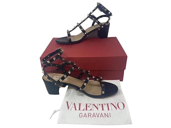 Valentino Garavani ROCKSTUD SANDAL WITH STRAPS 60MM Black Gold hardware Leather  ref.543886