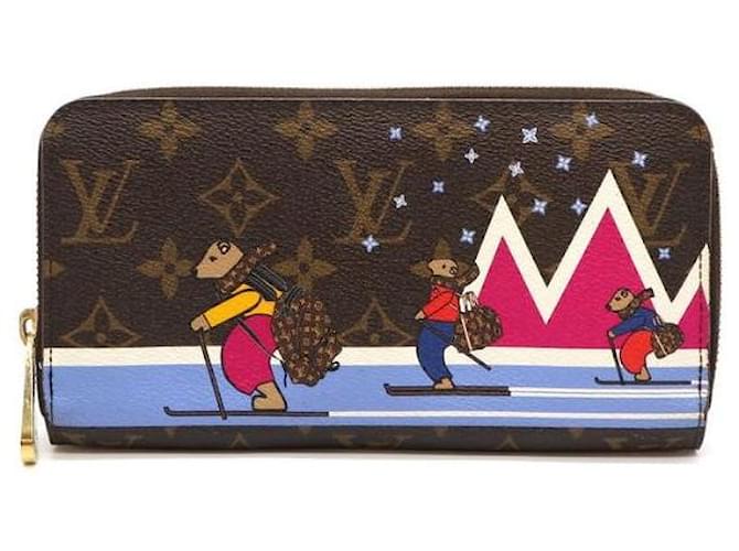 Authentic Louis Vuitton Monogram Clutch Wallet Zip Skiing Bears Leather  Pink