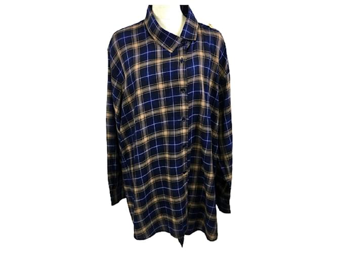 *BALENCIAGA Camisa xadrez Balenciaga Confeccionada em 17 Anos Azul marinho Algodão  ref.544339