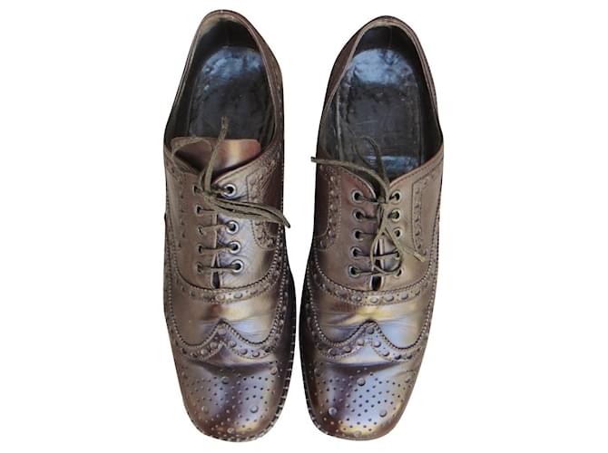 Autre Marque zapatos brogue vintage Heyraud p 43 Marrón oscuro Cuero  ref.544512