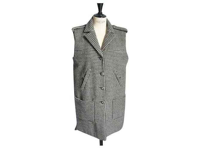 CHANEL Sleeveless wool coat BE T38 Black White Cashmere  ref.544686