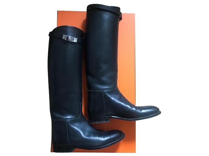 Hermès Jumping boots 38 1/2 Black Leather  ref.544744