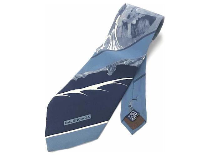 BALENCIAGA Cravate motif panneau ◆ Bleu / Vintage / Nishijin-ori / Vintage / Soie / 100% soie / Homme  ref.544978
