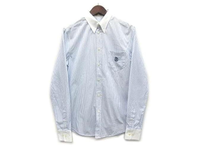 Balenciaga BALENCIAGA Button-down cleric shirt Long-sleeved stripe One point Made in Italy Blue Blue S Good Condition Men White Cotton  ref.544988