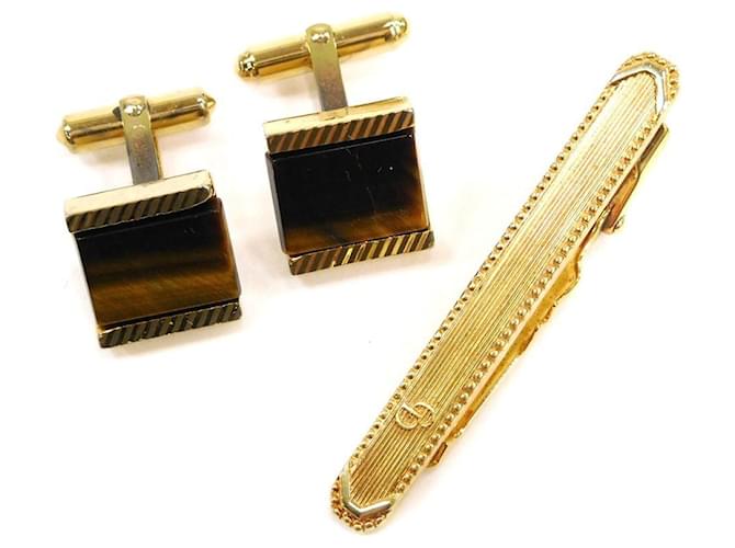 [Used] Christian Dior Men's Tie Clip Christian Dior 2 Piece Item Set Cufflinks Golden Gold-plated  ref.544992
