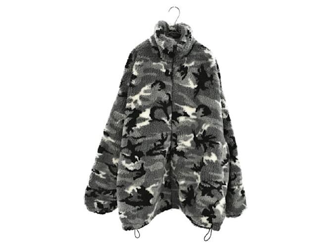BALENCIAGA duck pattern oversized boa fleece blouson jacket gray Grey Polyester  ref.545004