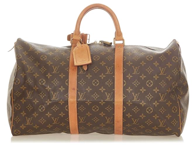 Louis Vuitton Brown Monogram Keepall 50 Leather Cloth  ref.545027