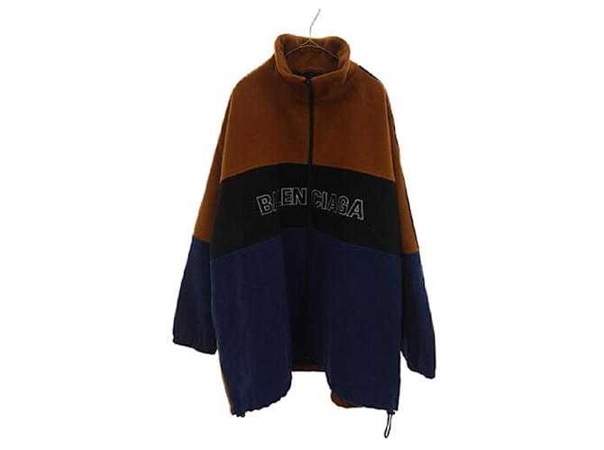 BALENCIAGA veste de survêtement blouson de survêtement polaire logo marron / bleu Laine  ref.545115