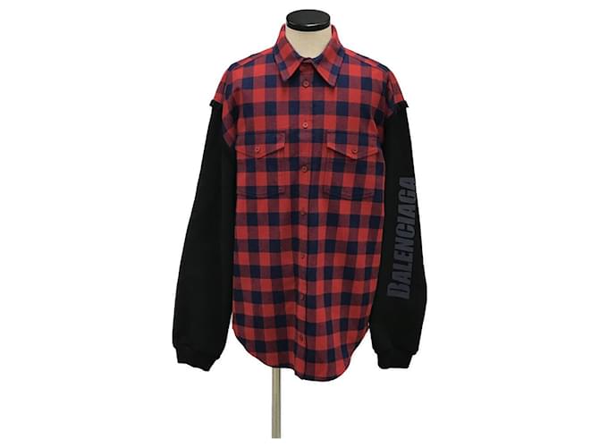 Balenciaga Sleeve Switching Shirt Jacket Plaid Herren GRÖSSE XXS (XS oder kleiner) Balenciaga Rot Baumwolle  ref.545116